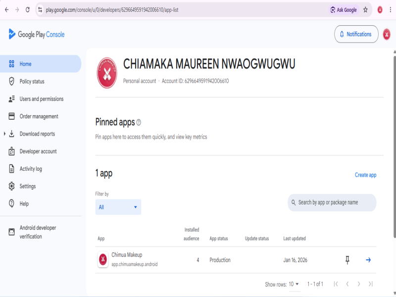Google Play Console Account for Sale – Verified Nigeria Account with Live App (2025)