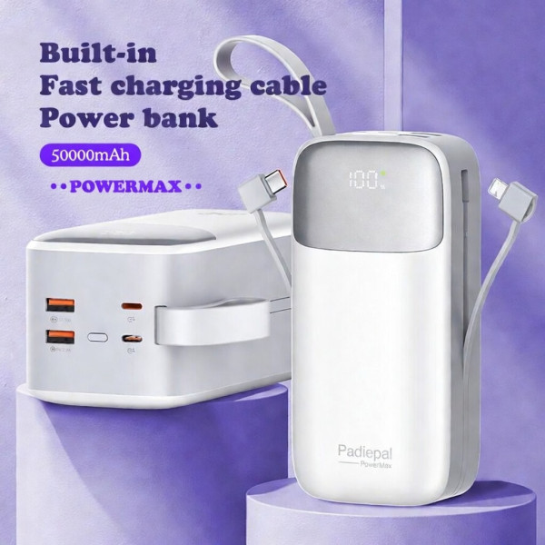 Padiepal Power Max 50,000mAh – High Capacity Fast Charging Power Bank with Built-in Cables and LED Display
